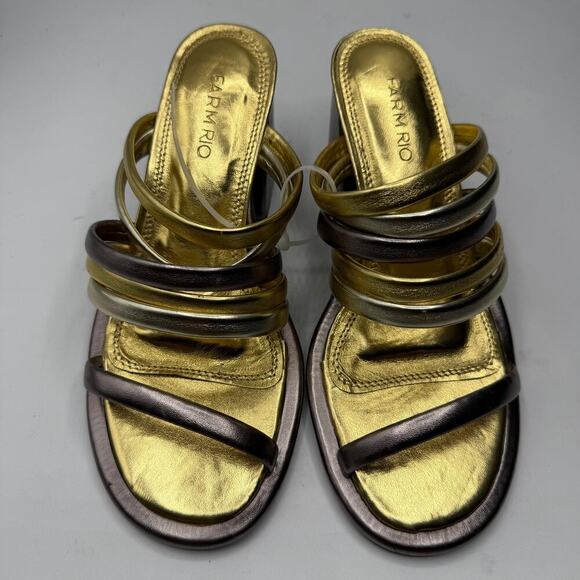 Farm Rio Women's Block Heel Slide Sandal In Gold &Silver Size 8 - Picture 3 of 7